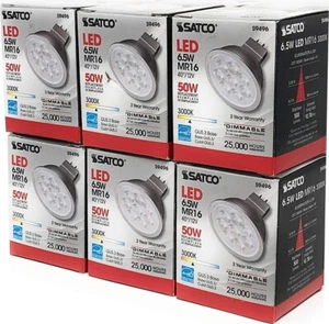 X6 SATCO MR16 12V LIGHT BULBS DIMMABLE SPOTLIGHTS 6.5W REPLACES 50W HALOGEN - Picture 1 of 2