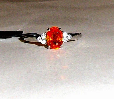 Кольцо из белого золота 10 карат с оранжевым спессартитом гранатом овальным и циркониевым, размер 6, 1,49 (TCW) - Изображение 1 из 4
