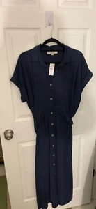 Womens Ann Taylor Loft Button up with back tie Maxi dress blue NWT 16 - Picture 1 of 4