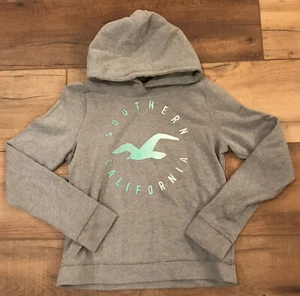 Hollister Girl's Gray Pullover Hoodie with Green Size Youth Junior Medium - Picture 1 of 6