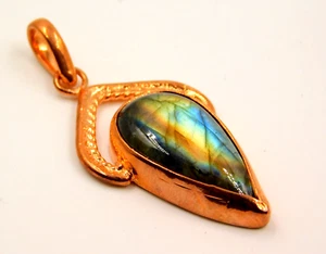 Natural Teardrop Cabochon Vintage Style Artisan Handcrafted Copper Pear Pendant - Picture 1 of 6