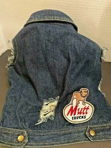Bootique Mutt Trucks Doggie Denim Ripped Distressed Vest Size M Patches Collared - Picture 1 of 7