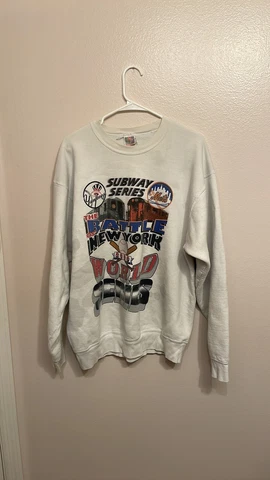 Vintage 2000 Subway World Series Mens XL MLB Yankees vs Mets White Crewneck Cover