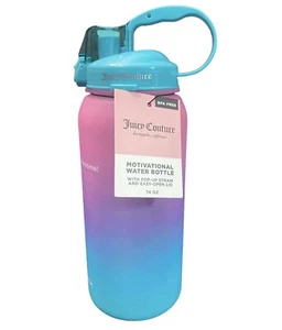 NEU 40 $ Juicy Couture Motivationssprüche rosa blau Farbverlauf Sport Trinkflasche - Bild 1 von 5