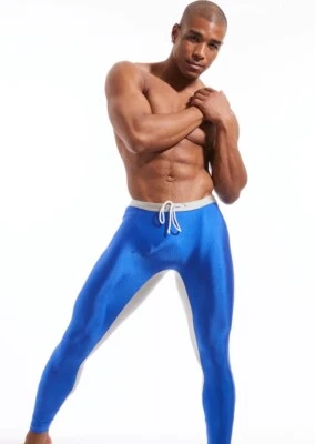 Pantalones de compresión para hombre Jock N2N azul brillante plateado brillante spandex L Foto 1 de 3
