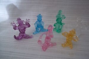 ****  LOT OF 6  Vintage Clear Plastic Circus Clown Figurines - MISC. COLORS