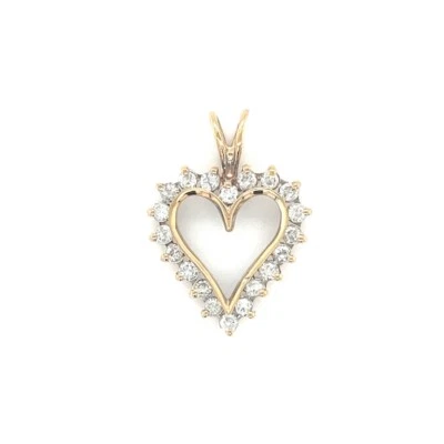 14K YELLOW GOLD & DIAMOND HEART PENDANT love sweet girlfriend valentines cute - Image 1 of 4