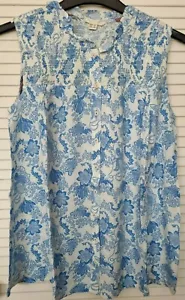 Nuevo Top Blanco Stuff Estampado Mono Detalle Reunido Azul Sin Mangas Talla 6,8,10 - Imagen 1 de 7