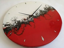 Orologio muro parete resina 40cm bianco nero rosso meccanismo silenzioso REGALO
