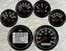 6 gauge set with senders 85mm GPS speedo tacho fuel temp volt oil pressure black