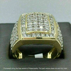 Men's 10K Yellow Real Gold Over Round 3.00 Ct Diamond Engagement Band Pinky Ring - Picture 1 of 6