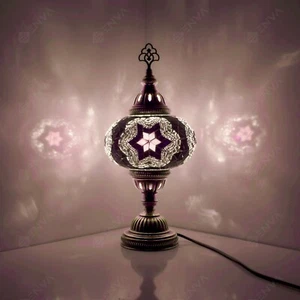 Turkish Handmade Glass Mosaic Table Desk Lamp Tiffany Style Big Globe -Free Bulb - Picture 1 of 9