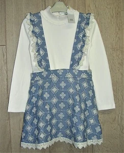 BNWT RIVER ISLAND Girls Frilled Pinafore Dress & Cream Top Set Age 6 116cm NEW - Picture 1 of 3