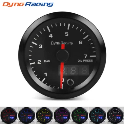 2" 52mm Digital & Pointer 7 Color LED 0-7 Bar Oil Pressure Gauge Meter + Sensor - Image 1 of 4