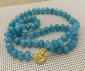 Faceted 5x8mm Natural Blue Aquamarine Gemstone Rondelle Beads Necklaces 14-48'' - Picture 1 of 13