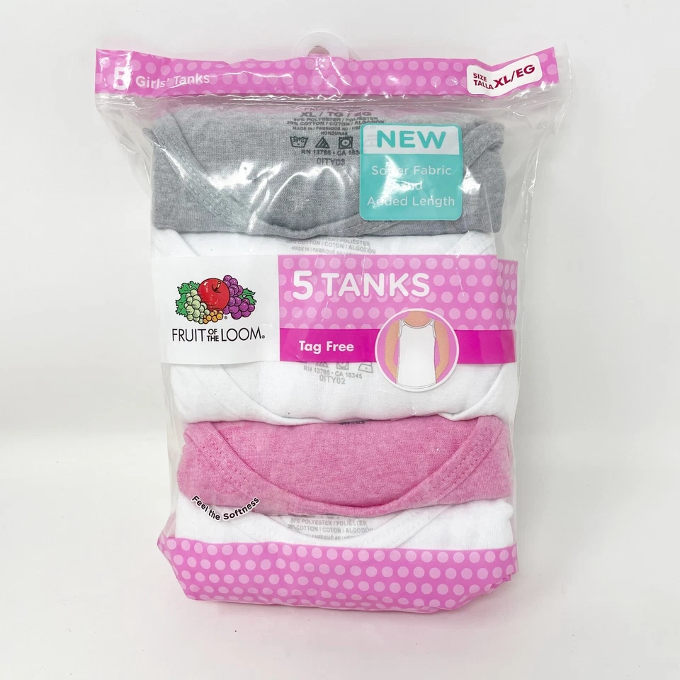 5 Girls Tank Assorted Color Tops XL 16 Fruit of The Loom