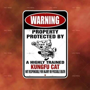 Property Protected Kungfu Cat Sign Home room wall art gift funny decor A2380 - Picture 1 of 1