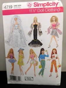Simplicity 4719 Sewing Pattern FASHION DOLL 11 1/2 inches CLOTHING UC FF - Picture 1 of 2