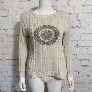 Desigual Damen Pullover Small Beige Strick Bestickt Langarm - Bild 1 von 4