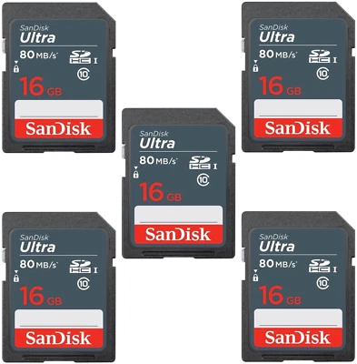 Lot of 5 SanDisk Ultra 16GB SDHC Class 10 48MB/s C10 SDSDUNS-016G SD Camera Card - Image 1 of 2
