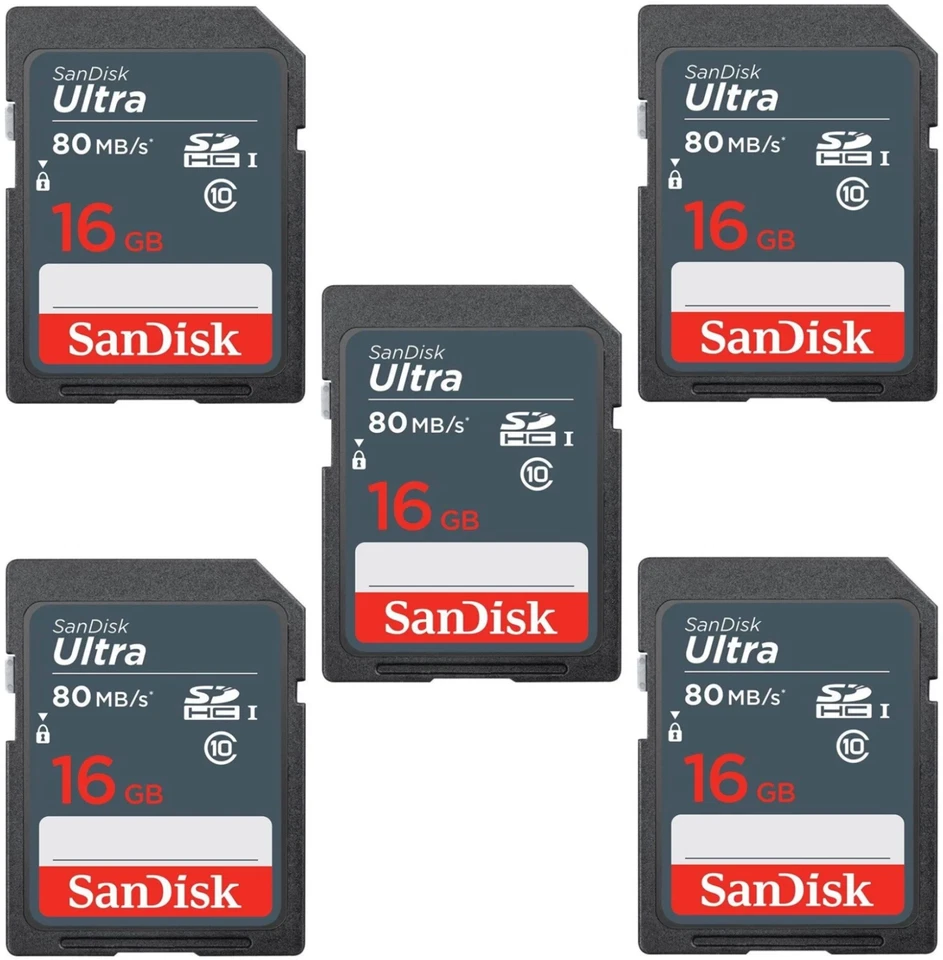 Lot of 5 SanDisk Ultra 16GB SDHC Class 10 48MB/s C10 SDSDUNS-016G SD Camera Card - Image 1 of 2