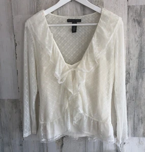 New APOSTROPHE 2For Ivory Stretch Floral Mesh Blouse Sz L NWT Full Under Tank - Picture 1 of 14