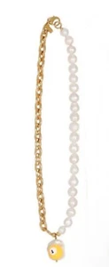 Joolz by Martha Calvo ROLL WITH IT NECKLACE Pearl Chain Gold Tone #4 - Picture 1 of 9