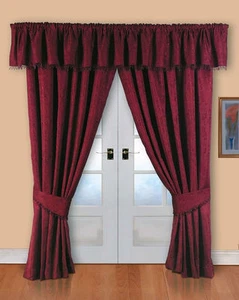 Barcelona Fully Lined Luxury Jacquard Curtain Burgandy - Picture 1 of 2