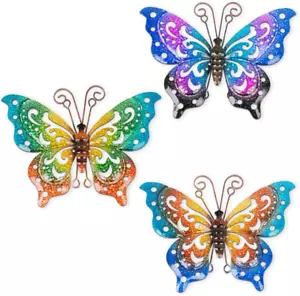 3 Pack Metal Butterfly Wall Decor, Colorful Metal Butterfly Outdoor Wall Art, Ha - Picture 1 of 12