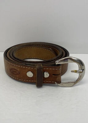 Vintage Handmade Kenny Veach Brown Leather Belt & Silver Buckle Size 45”-51” USA - Image 1 of 4