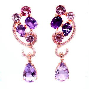925 Plata de Ley Amatista Violeta, Rosa Mystic Topacio & Zafiro Rosa Pendientes - Imagen 1 de 4