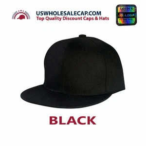L.O.G.A Plain Blank Solid Polyester Fitted Sized Flat Bill Cap Hat 9 Sizes - Picture 1 of 45