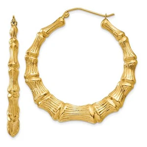 Polished Bamboo Hinged Hoop Earrings in Real 14k Yellow Gold - Picture 1 of 7