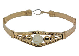 RONALDO Designer  14k Gold Artisan Wire BangleBracelet W.  Gold & Carved Bead