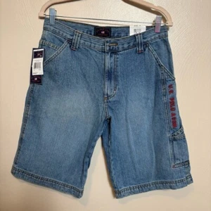 NWT US Polo Association Assn Boys Jean Shorts Carpenter Blue Embroidered Size 18 - Picture 1 of 5