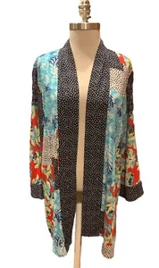 $75 Multiples Tunic Top Mix Print Kimono Artsy XL Cover Up Poolside Festival EUC - Picture 1 of 13
