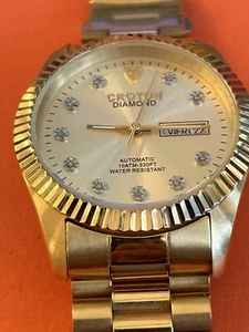 Croton Diamond Automatic 21 Jewel Watch Miyoto Unadjusted Gold Fluted Bezel Case - Picture 1 of 13