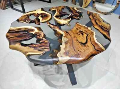 Live Edge Smoke Epoxy Round Table, Unique Dining Table, Dining Room Tabletop Set - Image 1 of 4