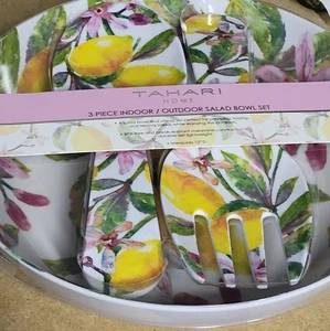 TAHARI HOME  Lemons Melamine Salad Serving Bowl Set Brand New 12" - Picture 1 of 4