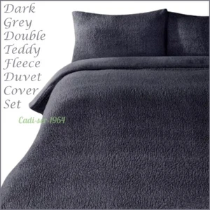 Homelife Teddy Fleece Dark Grey Double Duvet Cover Set NEW Bedding RRP £30 - Picture 1 of 24