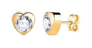 18K Gold Earrings 750 Mls. Heart And Zirconia. 7.5X7.5 MM. - Picture 1 of 3