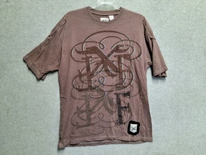 X FACTOR XXL braun Grafik Nieten Shirt Distressed Patch Tee Y2K Streetwear - Bild 1 von 4