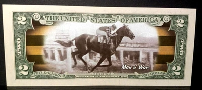MAN O' WAR ~ Moneda de $2 EE. UU. ~ 2017 Billete de la Reserva Federal impreso personalizado coloreado Foto 1 de 3