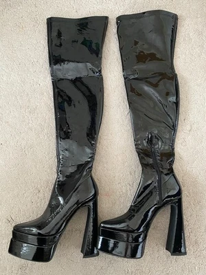 Black PVC Block Platform Thigh High Boots - PVC - Soft and wow.....PLT - Image 1 of 4