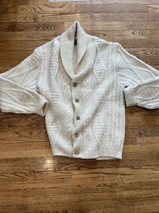 Pendleton Shawl Collar Cardigan Cream Fisherman Sweater 100% Wool Men's L USA - Picture 1 of 11