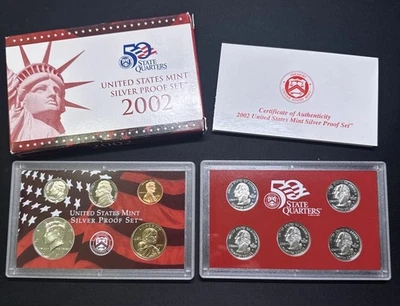 2002-S US Mint 10 Coin Silver Proof Set w/Box & COA 90% Silver - Image 1 of 4