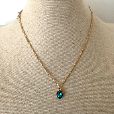 Collar Colgante Ovalado Azul Aguamarina - Azul Océano - Estilo Art Deco Foto 1 de 4