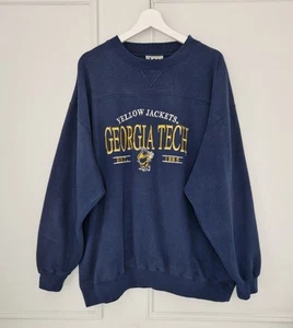 Vintage Lee Sport Georgia Tech Sweatshirt XXL Navy USA College Crewneck Faded - Picture 1 of 5