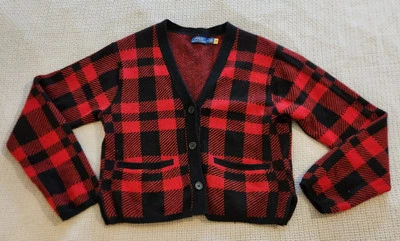 Cárdigan corto de lana a cuadros Polo Ralph Lauren para mujer rojo negro talla M Foto 1 de 4