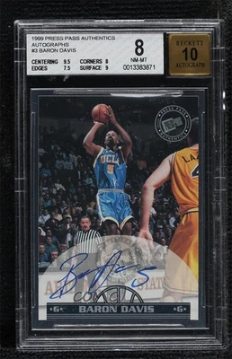 1999 Press Pass Authentics Auto Baron Davis BGS 8 Rookie Auto RC - Image 1 of 2